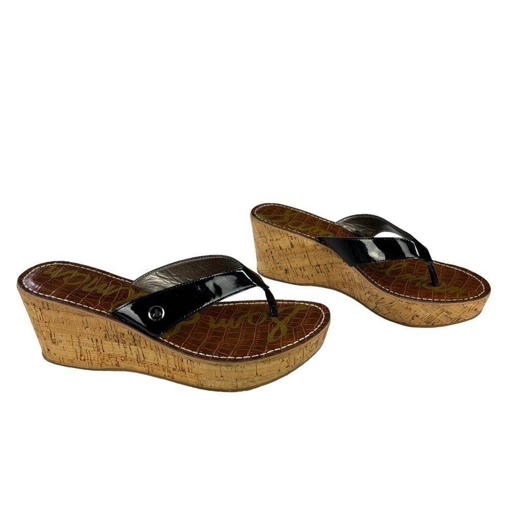 Sam Edelman Sandals Womens Size 10 Romy Black Cork Platform Wedge - Picture 2 of 10